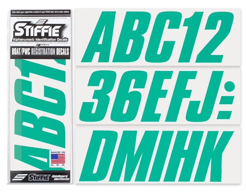 STIFFIE Shift Sea Teal 3" قارب وبطاقات تسجيل PWC – أرقام، حروف، ملصقات - Image 1